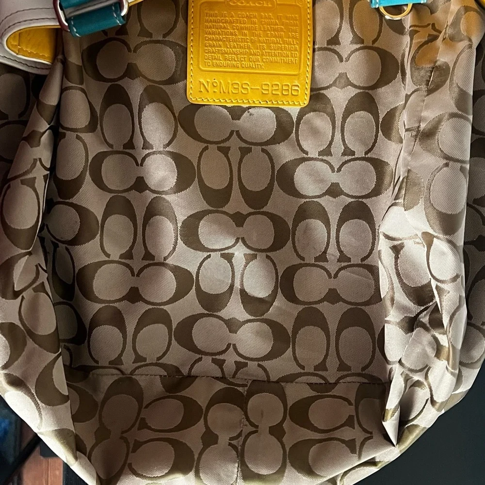 Vintage Y2K 2003 Coach Teal/Yellow/White Hampton Carryall 9286